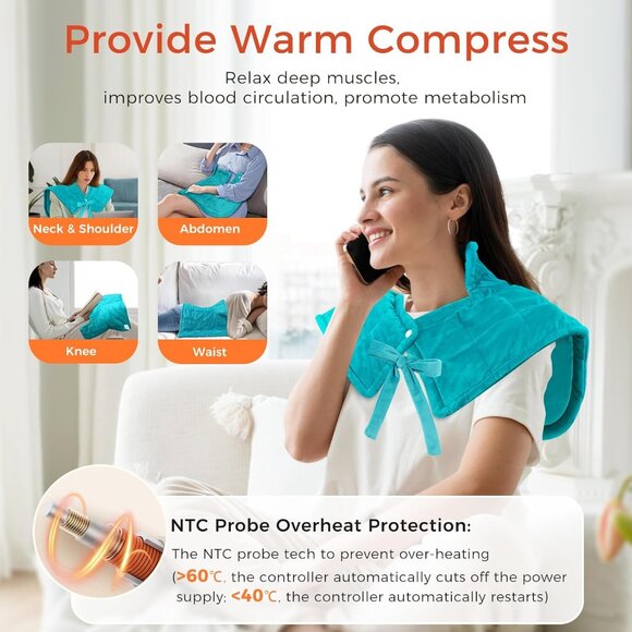 Weighted Heating Pad for Neck Soft Flannel with Timer Auto Shut Off Gift - Picture 4 of 7